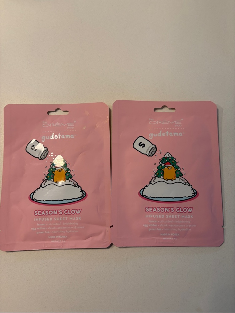 ✨3/$12✨ Lot of 2 The Crème Shop x Gudetama Season's Glow Infused Sheet Mask NWOT